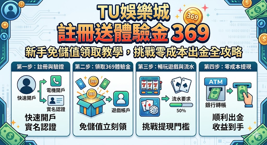 TU 娛樂城近期推出註冊即送 369 體驗金的優惠活動，吸引大量新手玩家關注，旨在打造零成本博弈的入金體驗。本攻略將詳盡教學如何完成免儲值領取流程，從帳號註冊、實名認證到聯繫客服開通紅利，每一步都讓新手能輕鬆上手。針對玩家最關心的「零成本出金」問題，我們深度解析了體驗金背後的洗碼量要求與提領門檻限制，教你如何有效規劃投注策略，在滿足流水規定的同時極大化勝率。透過精選低風險賽事或高勝率電子遊戲，資深玩家分享了將這 369 元轉化為真實獲利的實戰技巧。此外，攻略中也特別提醒辨識官方正版活動入口的重要性，避免誤入釣魚網站導致個資外洩，讓你在體驗 TU 娛樂城豐富遊戲內容的同時，能真正實現不花一分錢就成功提款的終極目標，掌握新手開局的最佳獲利契機。